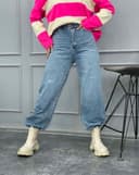 شلوار نیم بگ زخمی (L) کد 001654